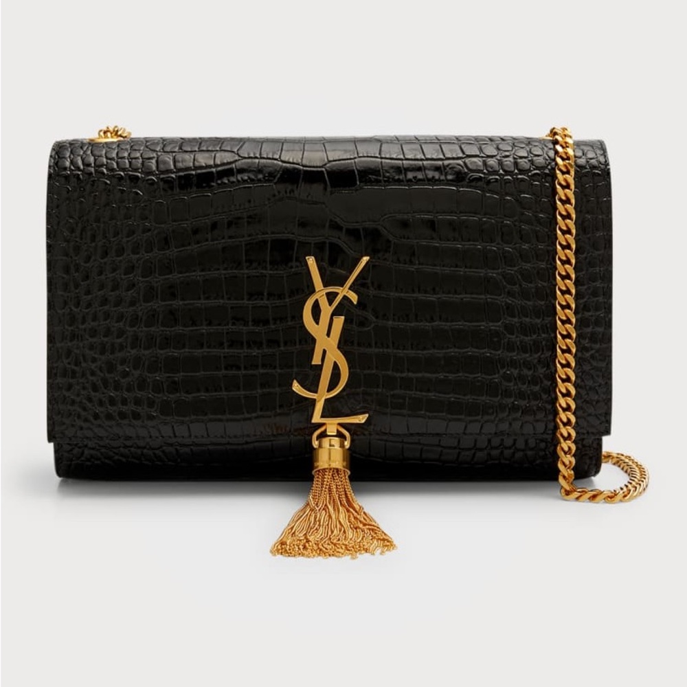 Saint Laurent Kate Medium Tassel YSL Croc-Embossed bag
